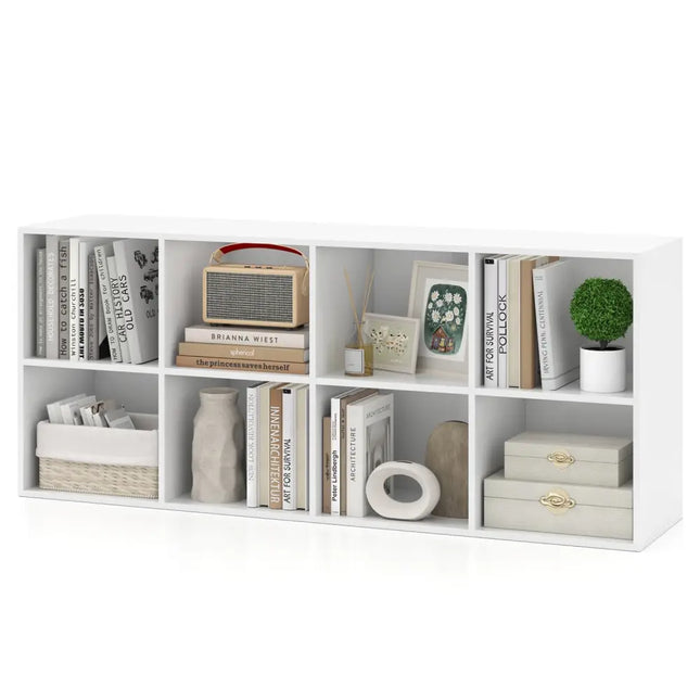 8-Cube Bookcase Bookshelf with 2 Anti-Tipping Kits Storage Organizer-White - White - Bookcases