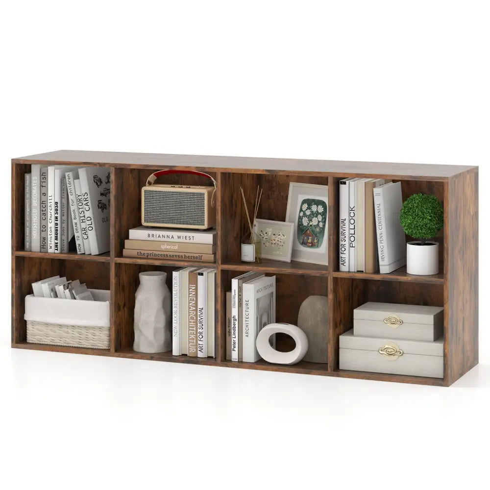 8-Cube Bookcase Bookshelf with 2 Anti-Tipping Kits Storage Organizer-Rustic Brown - Rustic Brown - Bookcases