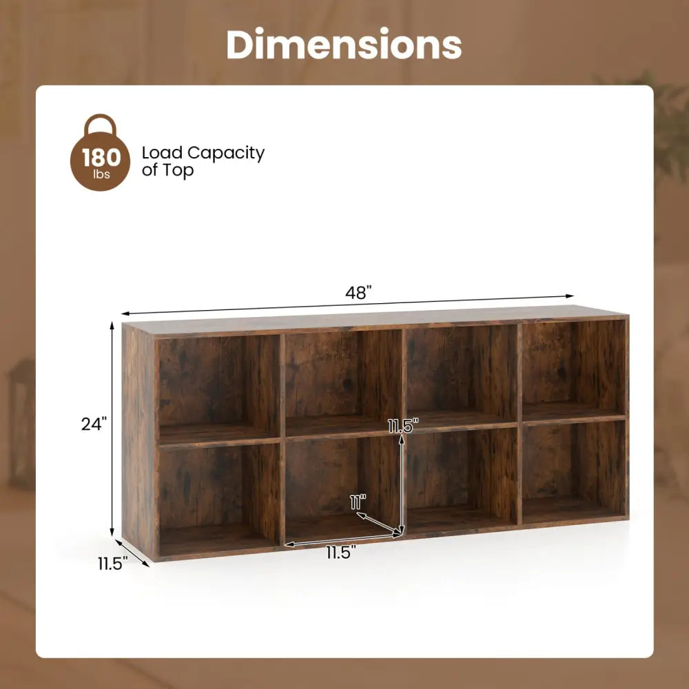 8-Cube Bookcase Bookshelf with 2 Anti-Tipping Kits Storage Organizer-Rustic Brown - Rustic Brown - Bookcases