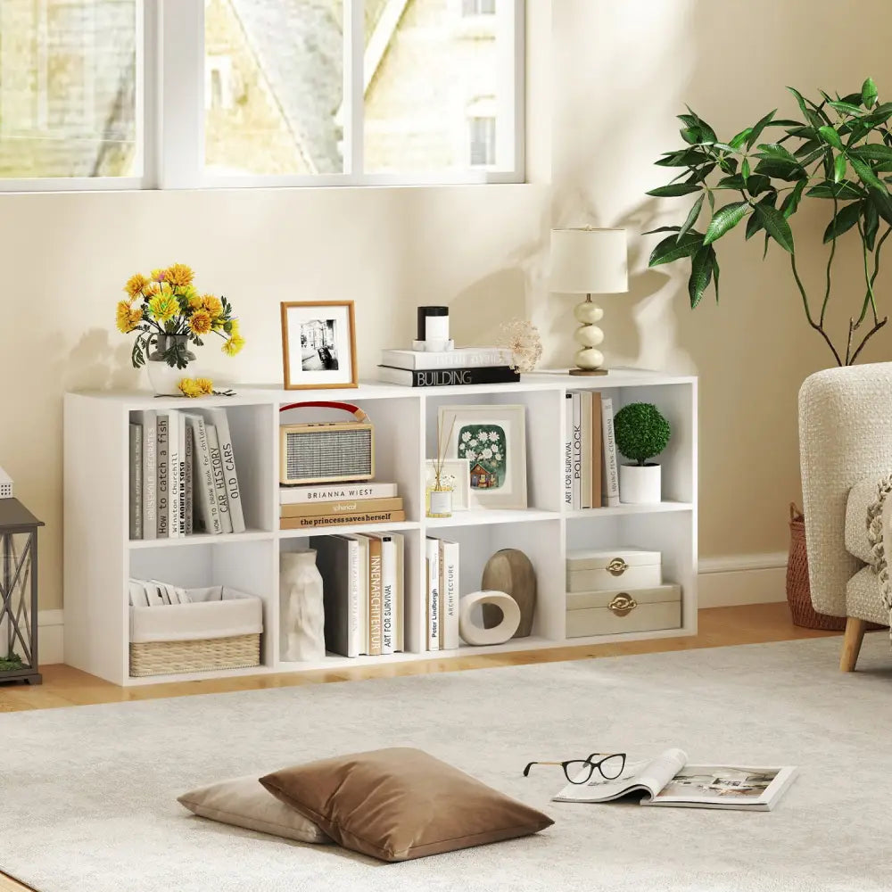 8-Cube Bookcase Bookshelf with 2 Anti-Tipping Kits Storage Organizer-White - White - Bookcases