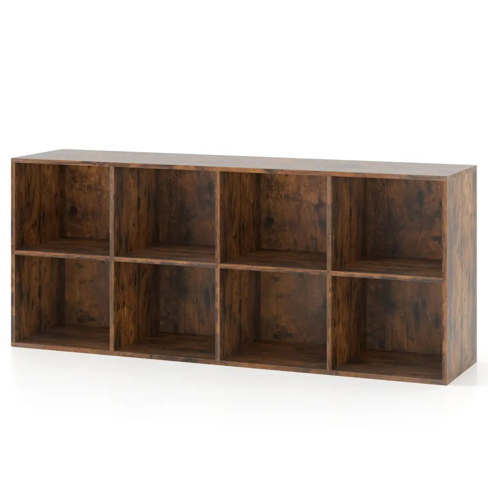 8-Cube Bookcase Bookshelf with 2 Anti-Tipping Kits Storage Organizer-Rustic Brown - Rustic Brown - Bookcases