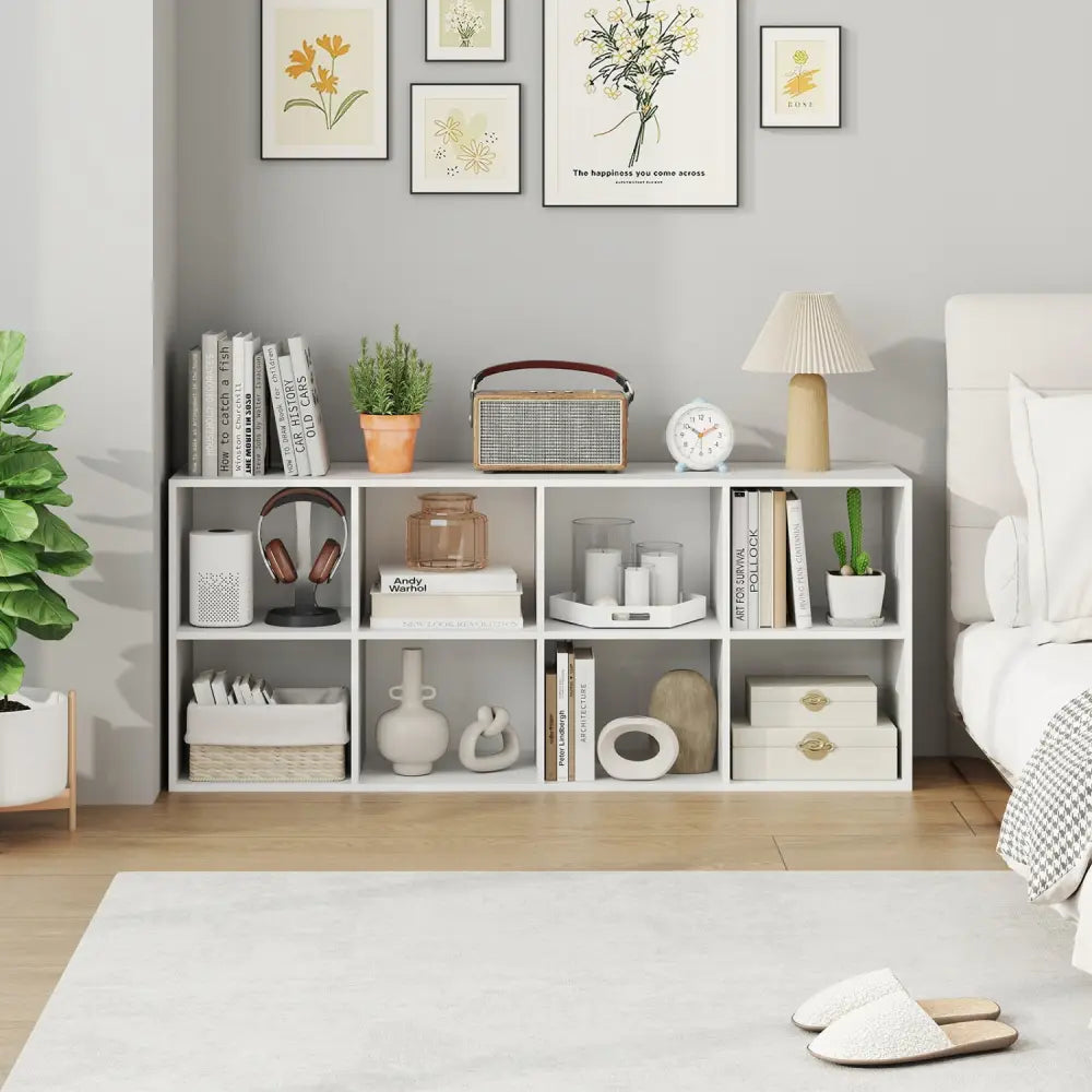 8-Cube Bookcase Bookshelf with 2 Anti-Tipping Kits Storage Organizer-White - White - Bookcases