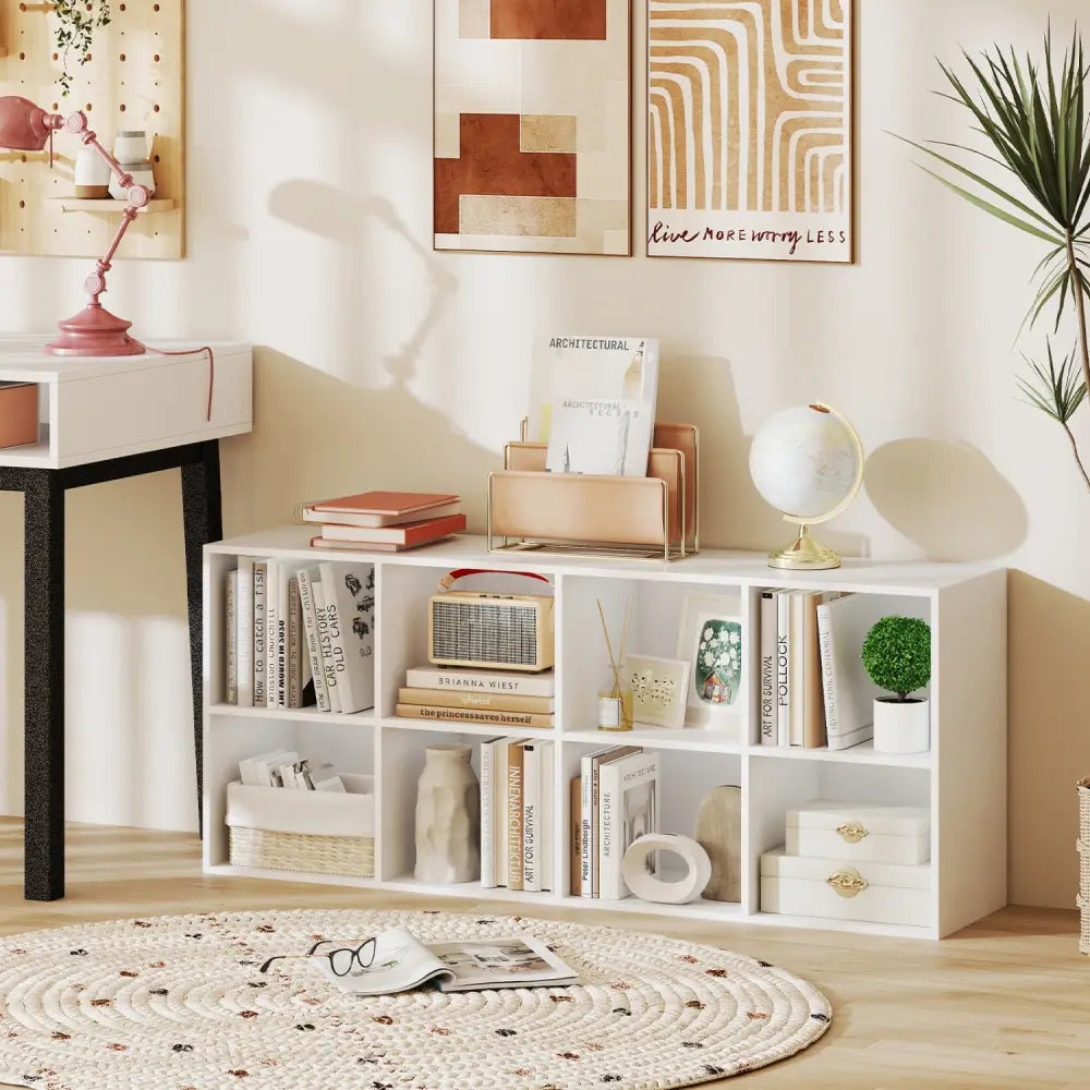 8-Cube Bookcase Bookshelf with 2 Anti-Tipping Kits Storage Organizer-White - White - Bookcases