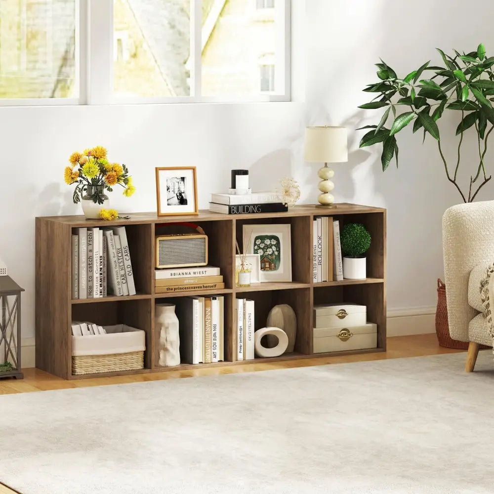 8-Cube Bookcase Bookshelf with 2 Anti-Tipping Kits Storage Organizer-Natural - Natural - Bookcases