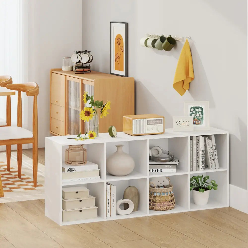 8-Cube Bookcase Bookshelf with 2 Anti-Tipping Kits Storage Organizer-White - White - Bookcases