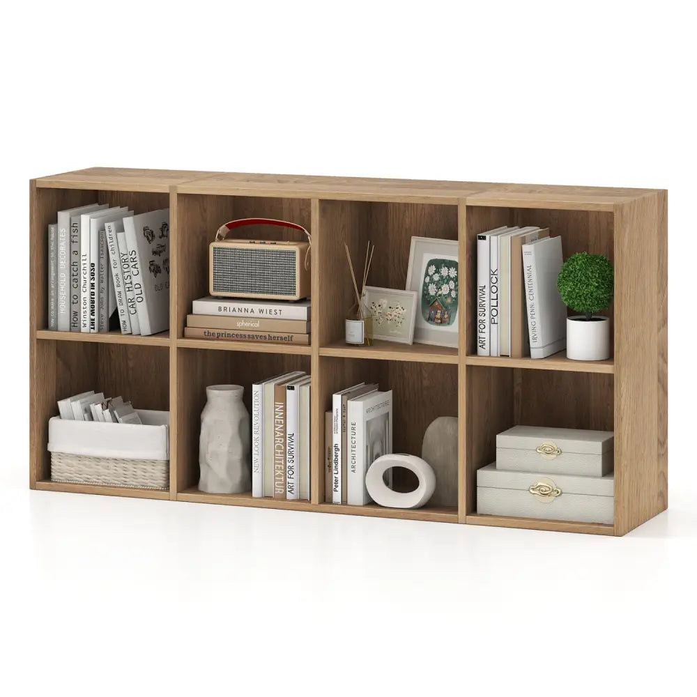 8-Cube Bookcase Bookshelf with 2 Anti-Tipping Kits Storage Organizer-Natural - Natural - Bookcases