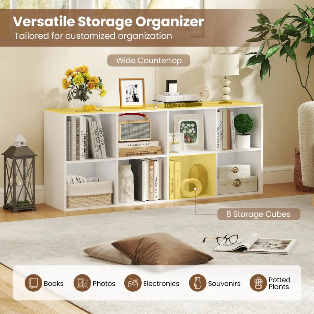 8-Cube Bookcase Bookshelf with 2 Anti-Tipping Kits Storage Organizer-White - White - Bookcases