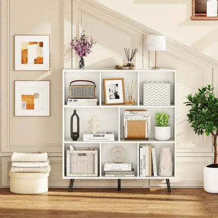 8-Cube Bookcase with 5 Tapered Metal Legs-White - White - Bookcases