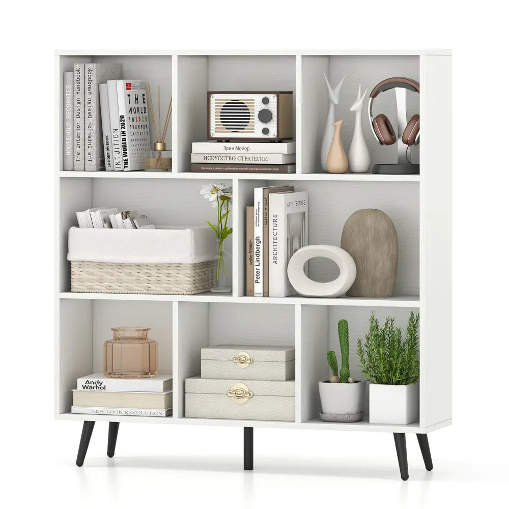 8-Cube Bookcase with 5 Tapered Metal Legs-White - White - Bookcases