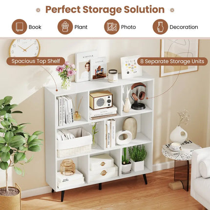 8-Cube Bookcase with 5 Tapered Metal Legs-White - White - Bookcases