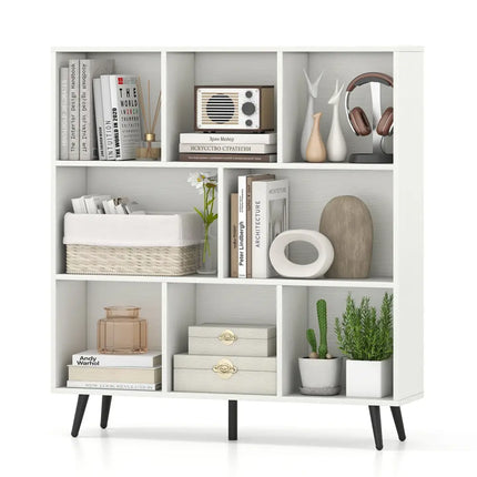 8-Cube Bookcase with 5 Tapered Metal Legs-White - White - Bookcases