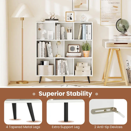 8-Cube Bookcase with 5 Tapered Metal Legs-White - White - Bookcases