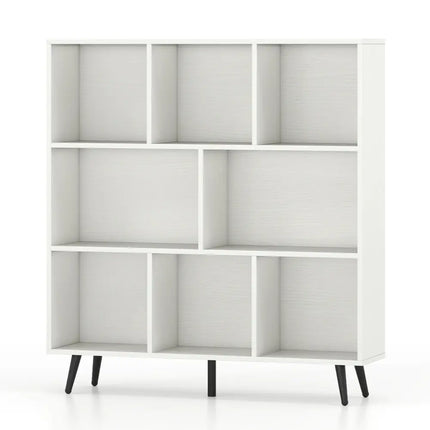 8-Cube Bookcase with 5 Tapered Metal Legs-White - White - Bookcases