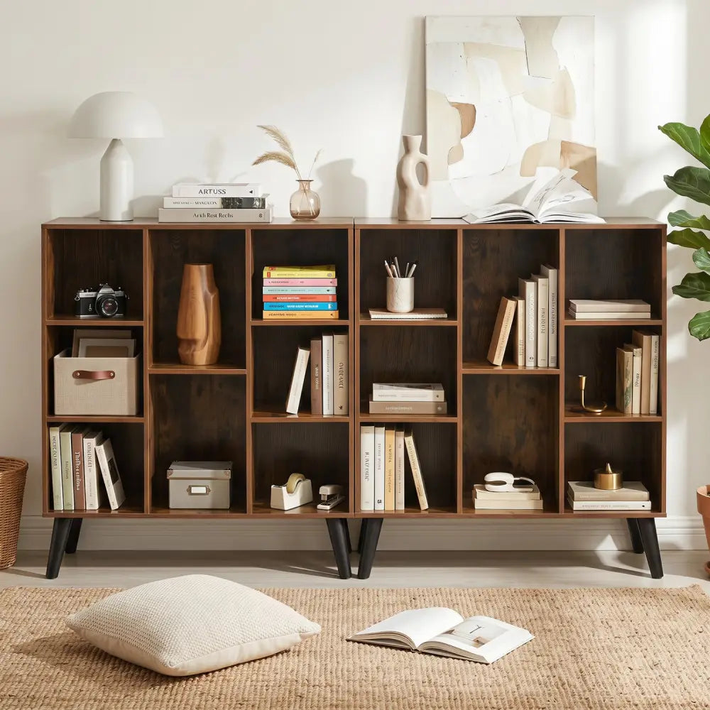 8-Cube Bookcase with Raised Support Legs for Living Room-Rustic Brown - Rustic Brown - Bookcases