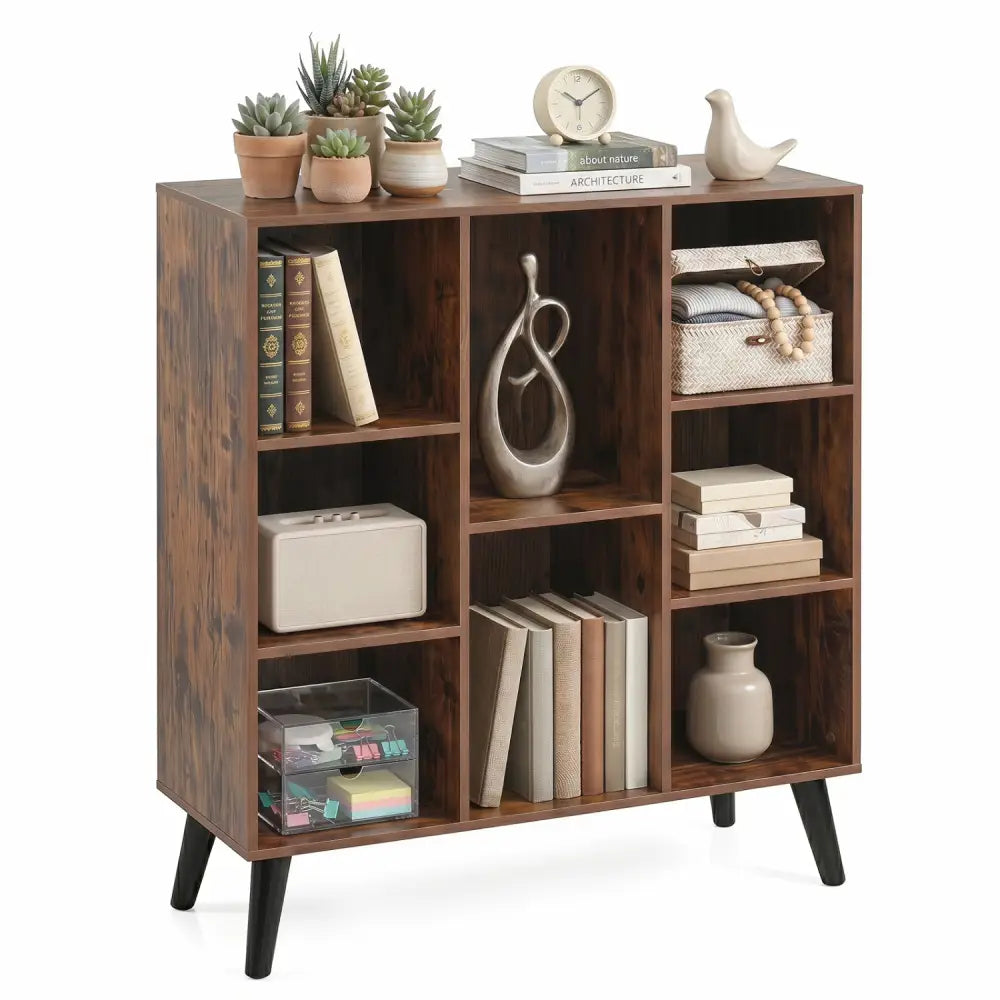 8-Cube Bookcase with Raised Support Legs for Living Room-Rustic Brown - Rustic Brown - Bookcases