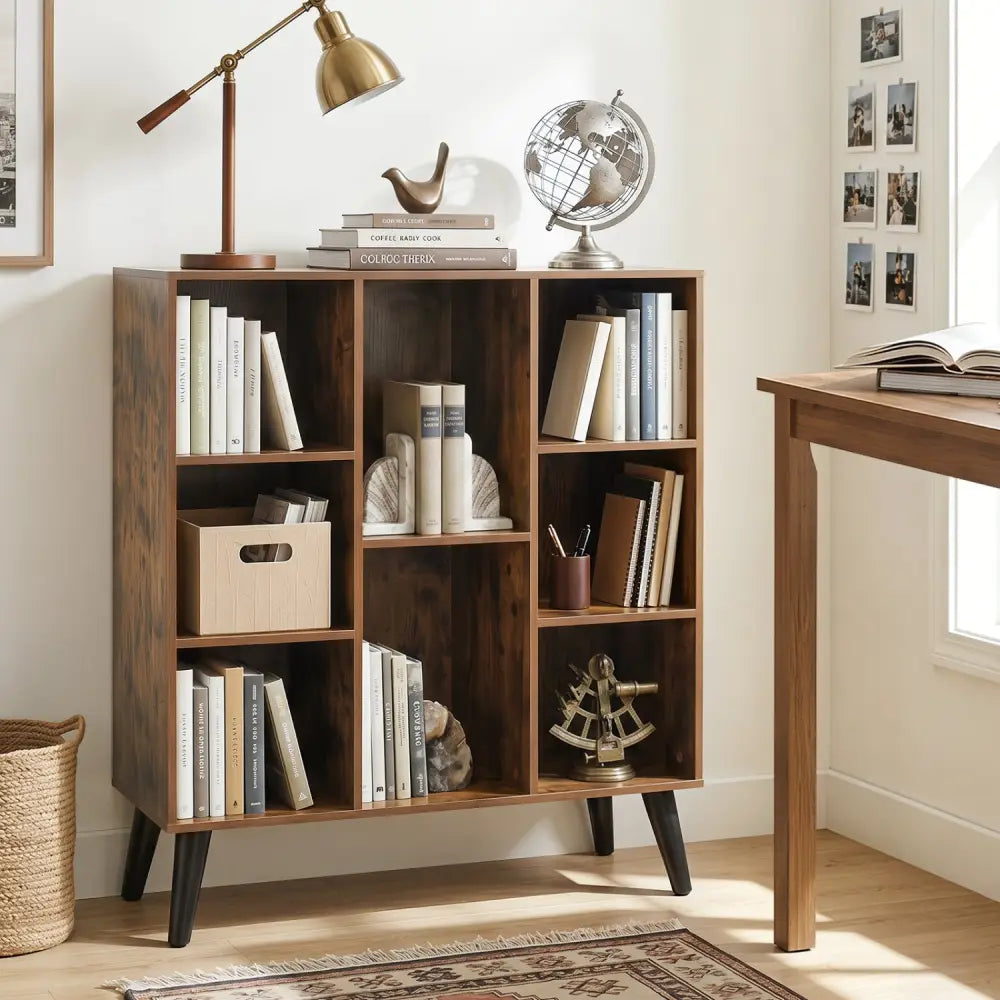 8-Cube Bookcase with Raised Support Legs for Living Room-Rustic Brown - Rustic Brown - Bookcases
