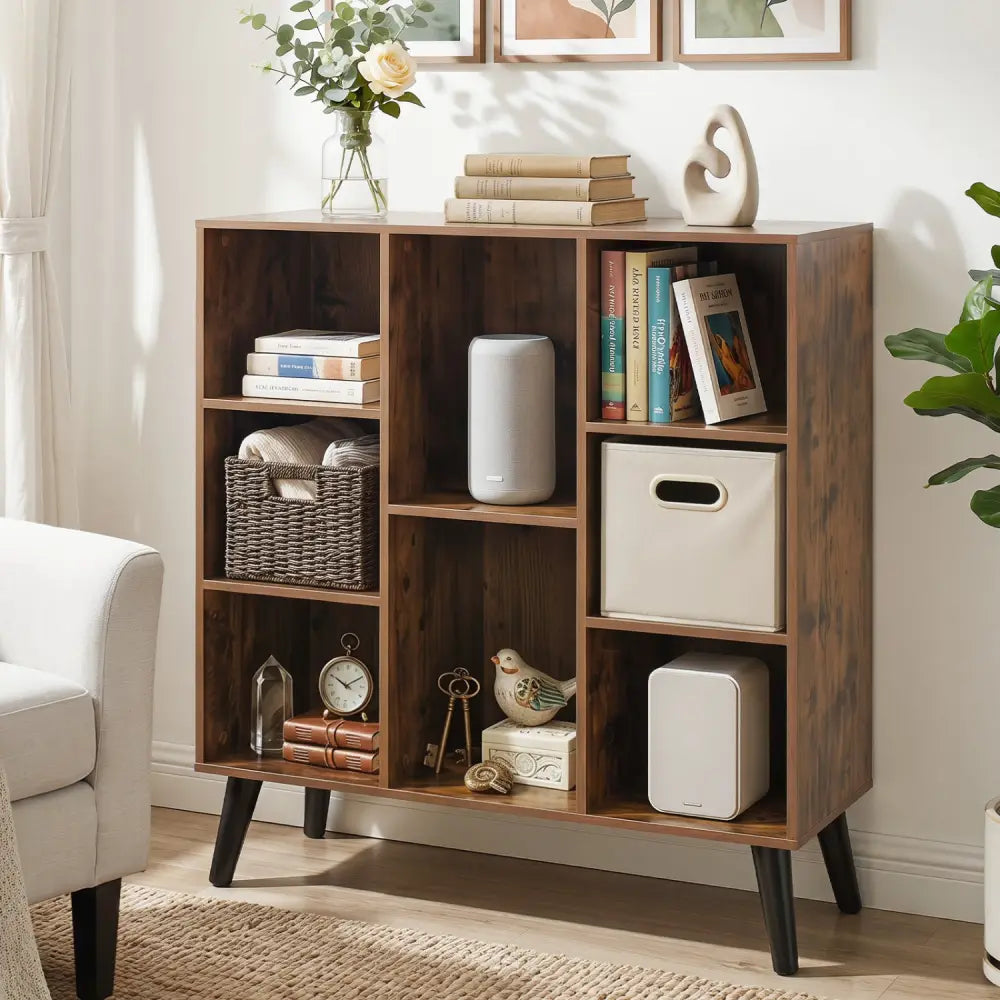 8-Cube Bookcase with Raised Support Legs for Living Room-Rustic Brown - Rustic Brown - Bookcases