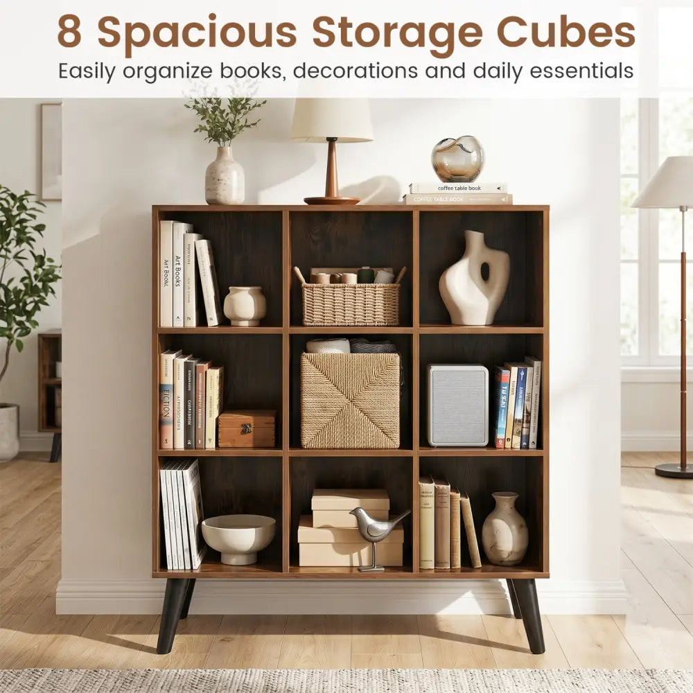 8-Cube Bookcase with Raised Support Legs for Living Room-Rustic Brown - Rustic Brown - Bookcases