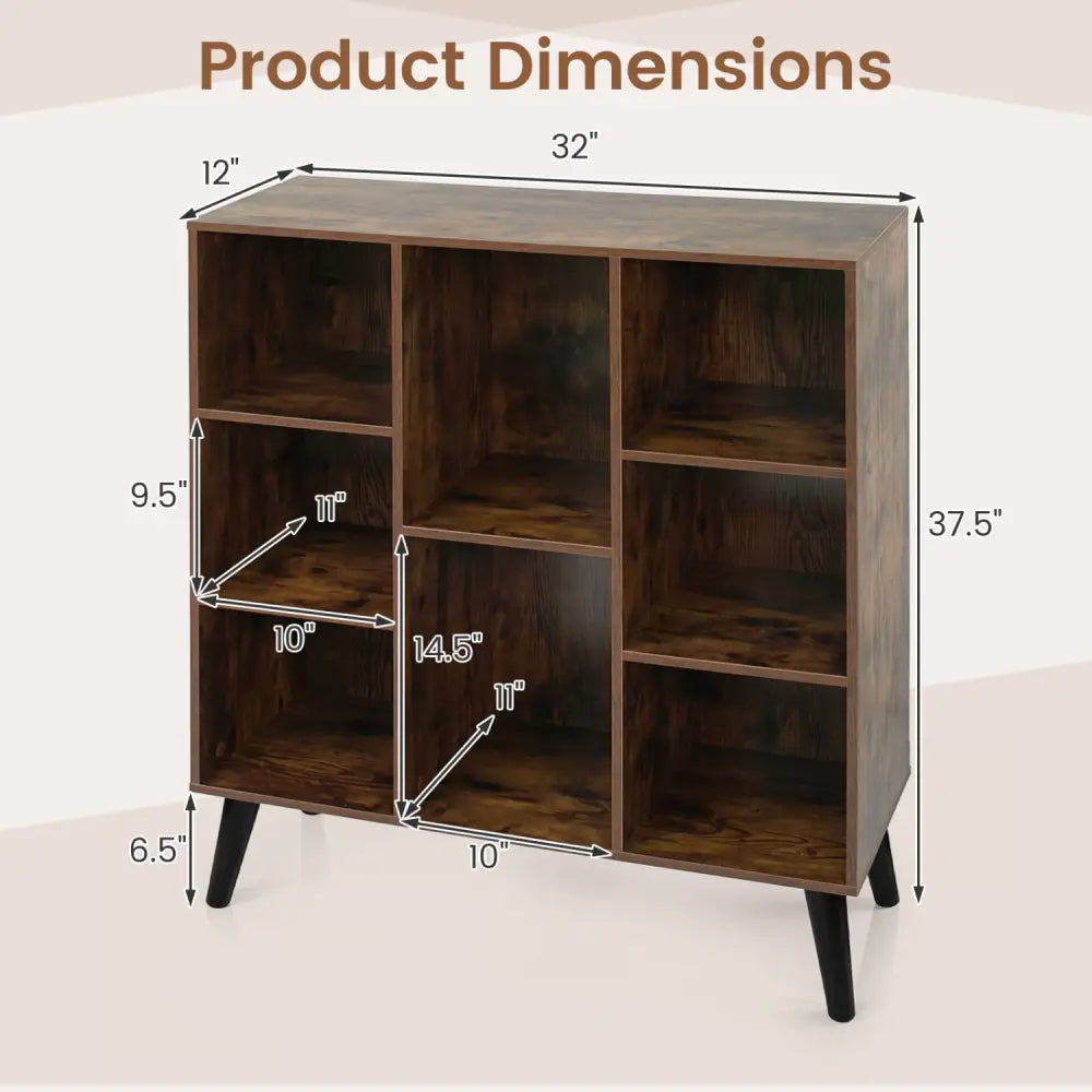 8-Cube Bookcase with Raised Support Legs for Living Room-Rustic Brown - Rustic Brown - Bookcases