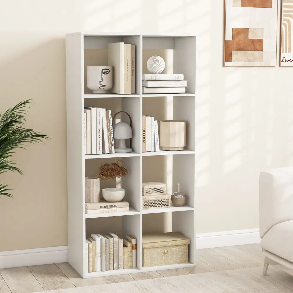 8 Cube Bookshelf with Back Guardrail for Living Room Bedroom-White - White - Bookcases