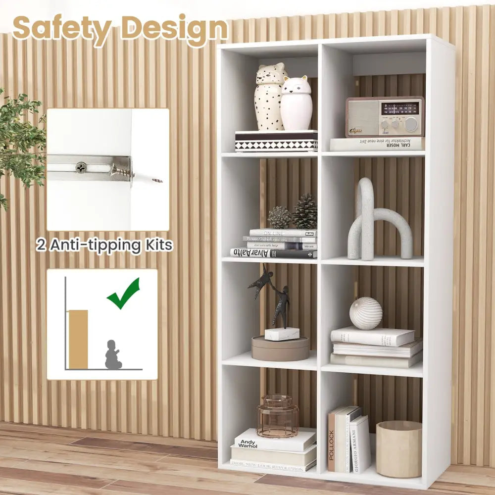 8 Cube Bookshelf with Back Guardrail for Living Room Bedroom-White - White - Bookcases