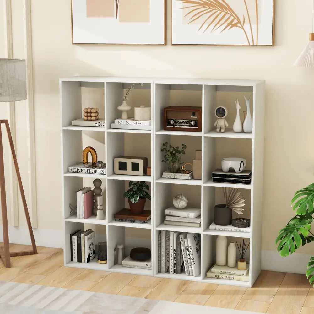 8 Cube Bookshelf with Back Guardrail for Living Room Bedroom-White - White - Bookcases