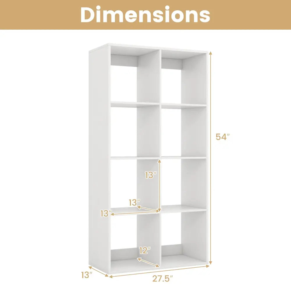 8 Cube Bookshelf with Back Guardrail for Living Room Bedroom-White - White - Bookcases