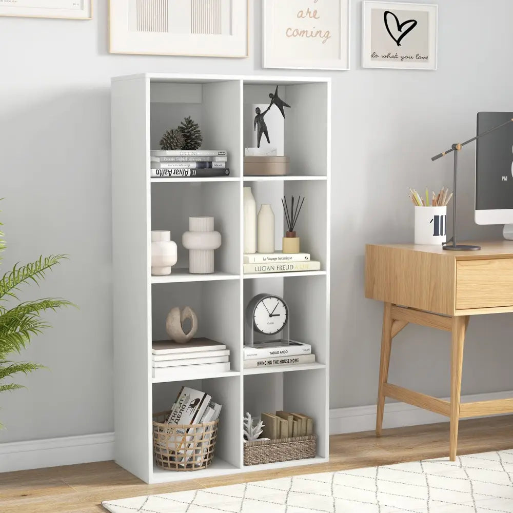 8 Cube Bookshelf with Back Guardrail for Living Room Bedroom-White - White - Bookcases