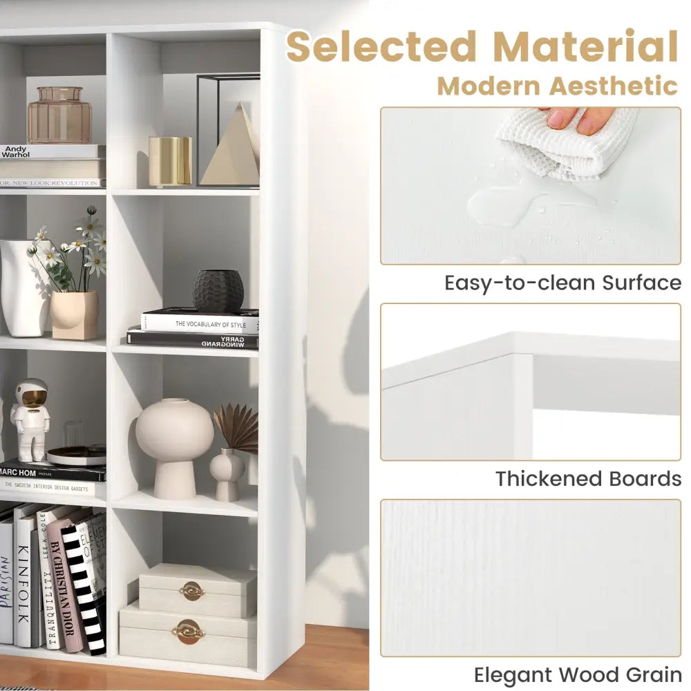 8 Cube Bookshelf with Back Guardrail for Living Room Bedroom-White - White - Bookcases