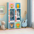8-Cube Kids Wardrobe Closet with Clothes Hanging Section and Doors-Blue - Blue - Kids Storage