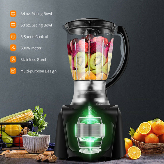 8 Cup Food Processor 500W Variable Speed Blender Chopper with 3 Blades - Oasis Home Essentials