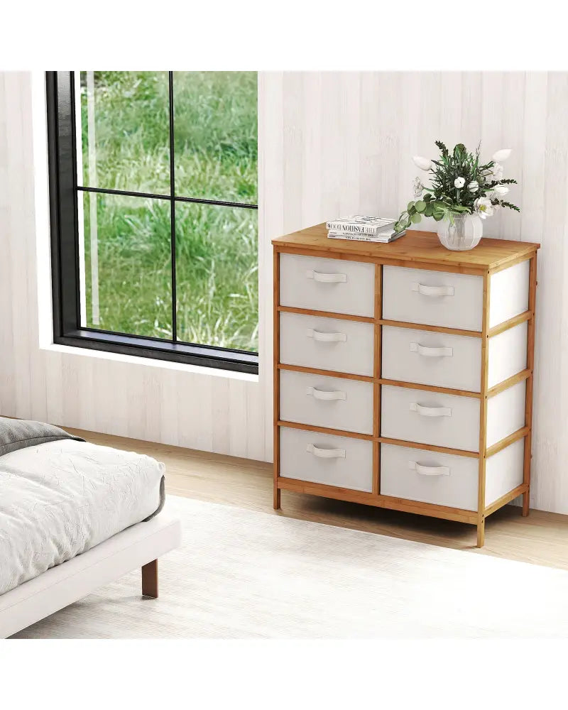8 Drawers Dresser with Removable Fabric Bins for Bedroom-Beige - Beige - Dressers & Chests