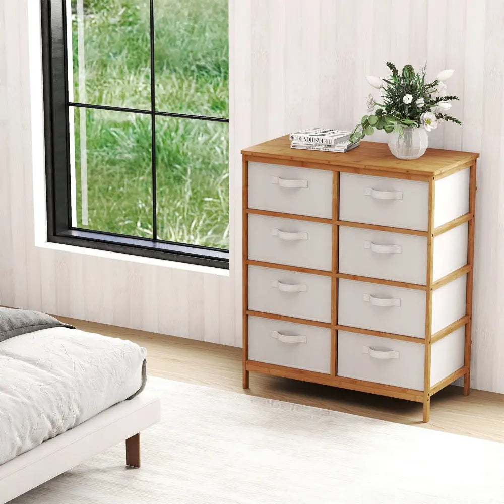 8 Drawers Dresser with Removable Fabric Bins for Bedroom-Beige - Beige - Dressers & Chests