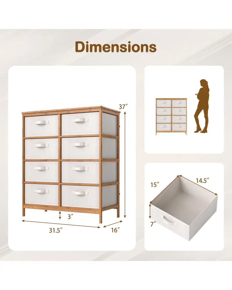 8 Drawers Dresser with Removable Fabric Bins for Bedroom-Beige - Beige - Dressers & Chests
