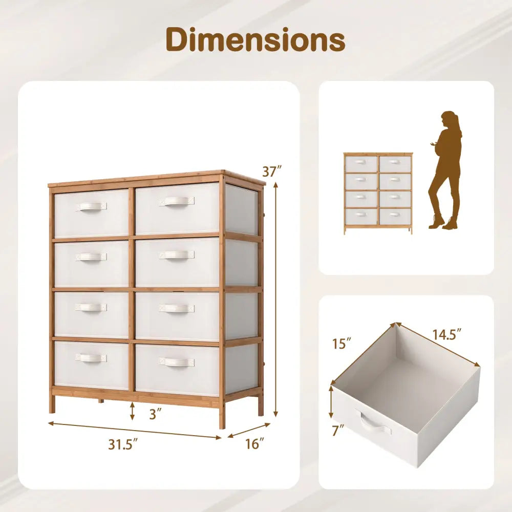 8 Drawers Dresser with Removable Fabric Bins for Bedroom-Beige - Beige - Dressers & Chests