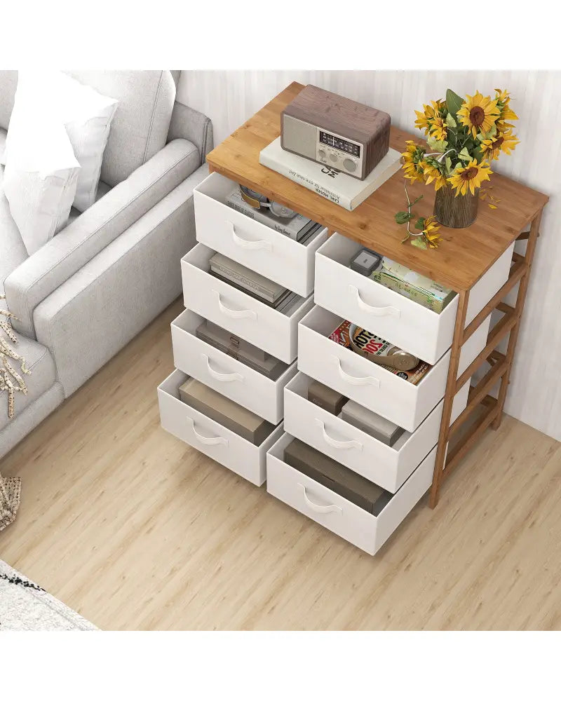 8 Drawers Dresser with Removable Fabric Bins for Bedroom-Beige - Beige - Dressers & Chests