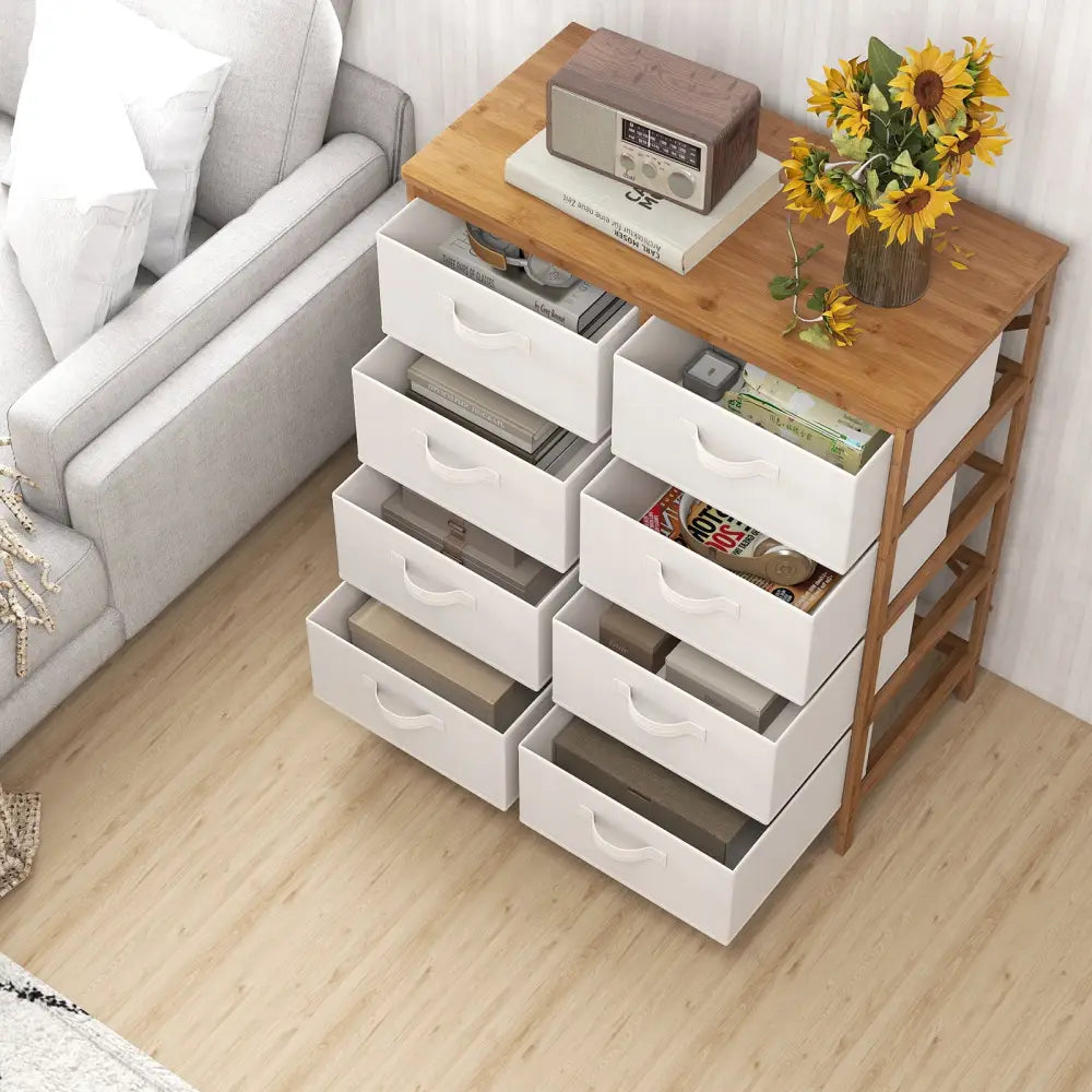 8 Drawers Dresser with Removable Fabric Bins for Bedroom-Beige - Beige - Dressers & Chests
