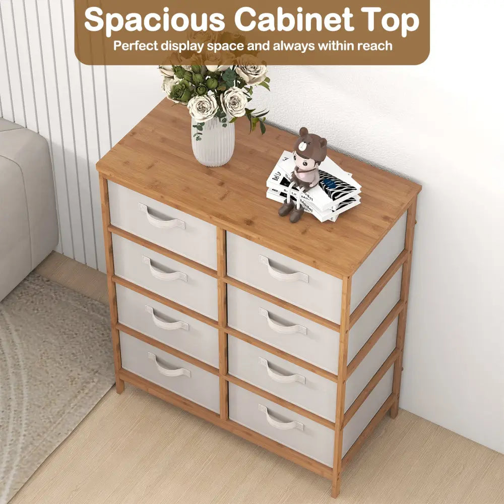 8 Drawers Dresser with Removable Fabric Bins for Bedroom-Beige - Beige - Dressers & Chests