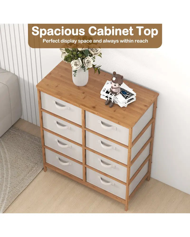 8 Drawers Dresser with Removable Fabric Bins for Bedroom-Beige - Beige - Dressers & Chests