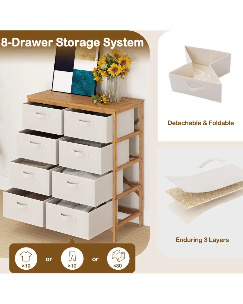 8 Drawers Dresser with Removable Fabric Bins for Bedroom-Beige - Beige - Dressers & Chests