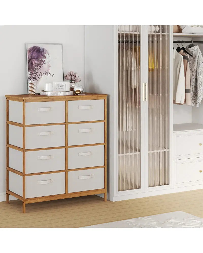 8 Drawers Dresser with Removable Fabric Bins for Bedroom-Beige - Beige - Dressers & Chests