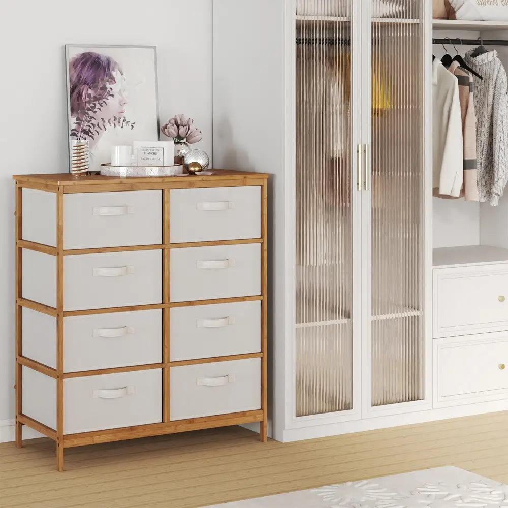8 Drawers Dresser with Removable Fabric Bins for Bedroom-Beige - Beige - Dressers & Chests