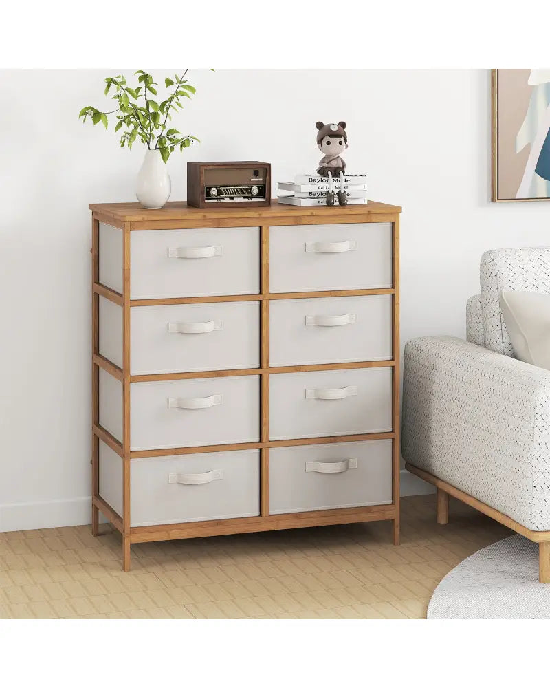 8 Drawers Dresser with Removable Fabric Bins for Bedroom-Beige - Beige - Dressers & Chests