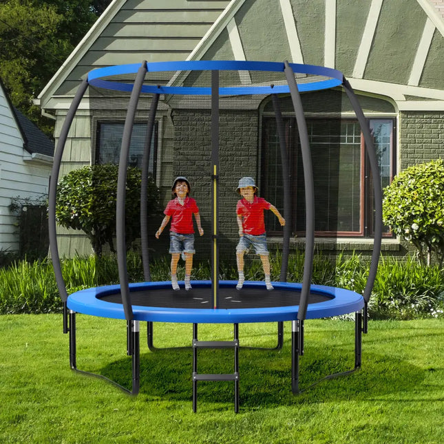 8 Feet ASTM Approved Recreational Trampoline with Ladder-Blue - Blue - Trampolines