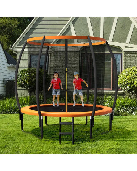 8 Feet ASTM Approved Recreational Trampoline with Ladder-Orange - Orange - Trampolines
