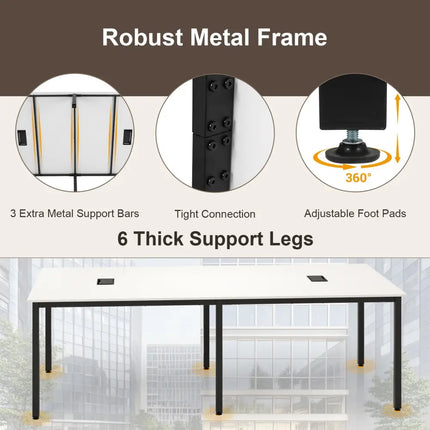 8 Feet Conference Room Table Large Meeting Table Seats up to 10 People-White - White - Standing Desks