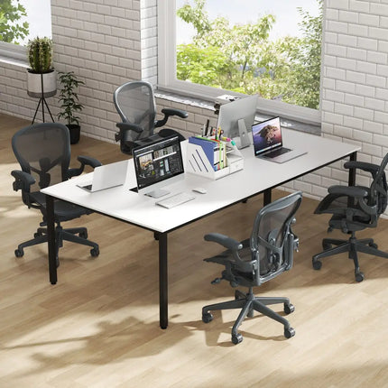 8 Feet Conference Room Table Large Meeting Table Seats up to 10 People-White - White - Standing Desks