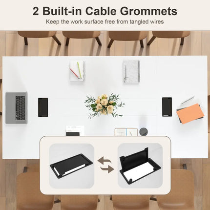 8 Feet Conference Room Table Large Meeting Table Seats up to 10 People-White - White - Standing Desks