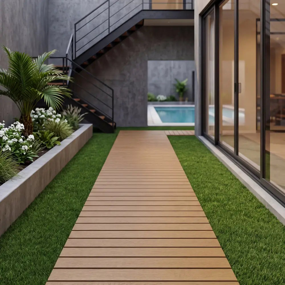 8 Feet Outdoor Pathway Straight Roll-Out Patio Boardwalk-Brown - Brown - Garden Pathways