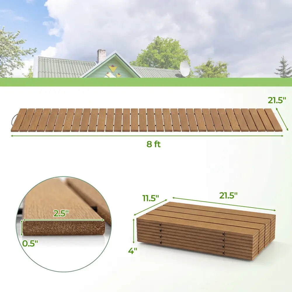8 Feet Outdoor Pathway Straight Roll-Out Patio Boardwalk-Brown - Brown - Garden Pathways